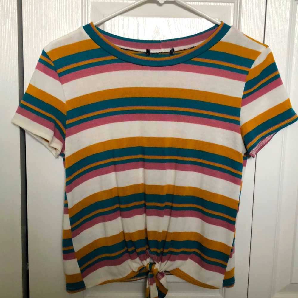 Cropped Striped Tie Shirt